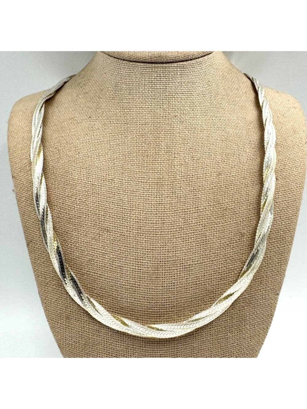 VTG Sterling Silver 925 Twisted Herringbone Chain Necklace Size 18" Length